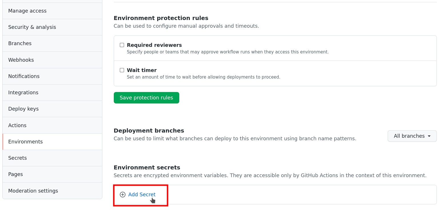 Add Environment Secrets
